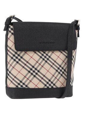 BURBERRY Nova Check Shoulder Bag Canvas Beige Silver